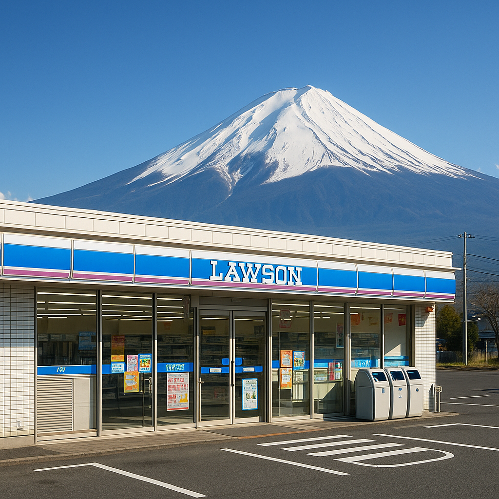 Mt. Fuji reflected in the background of Lawson