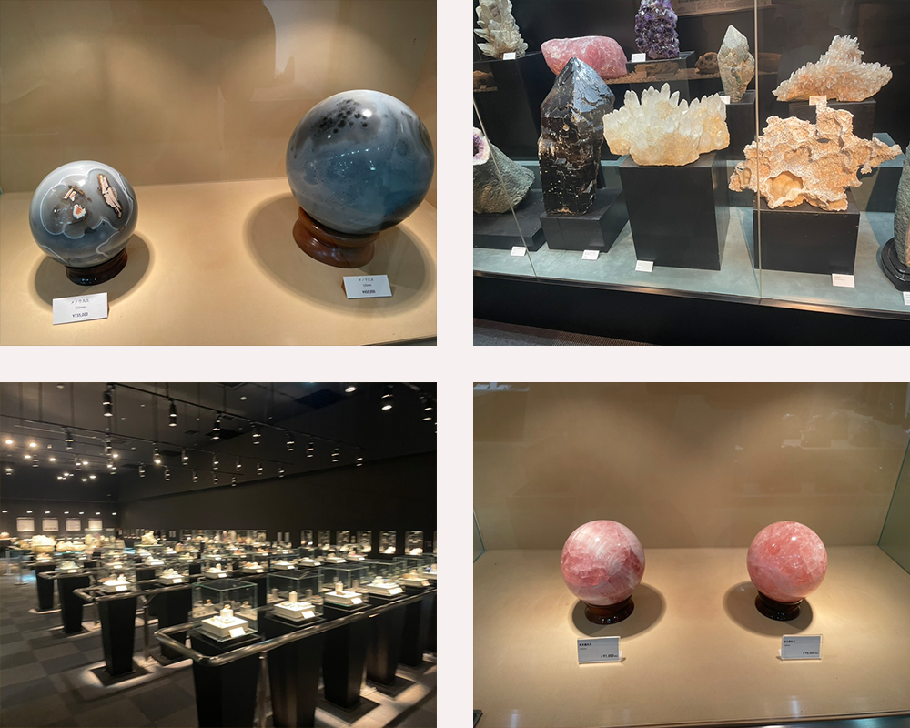 Some of the gemstones and natural stones displayed at the Yamanashi Gemstone Museum.